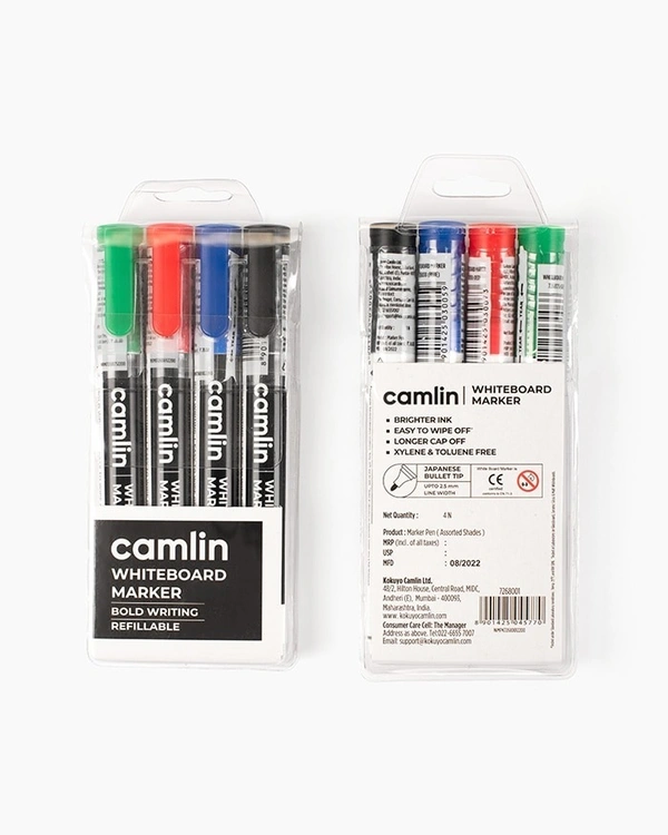 Camlin Whiteboard Marker Black, Blue, Red, Green Pack of 4 Piece Set