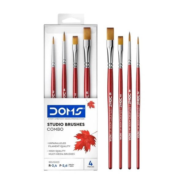 Doms Studio Brushes Combo Round & Flat Set of 4