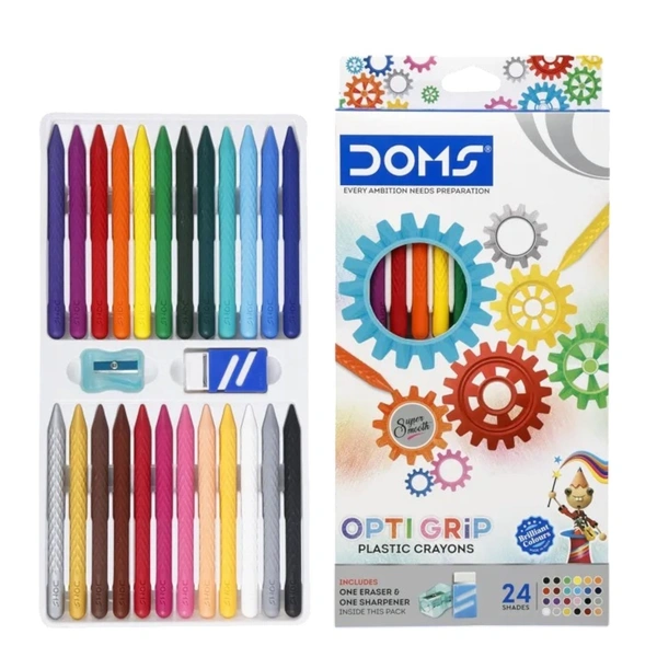 Doms Opti Grip Plastic Crayons 24 Shades
