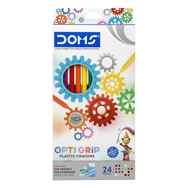 Doms Opti Grip Plastic Crayons 24 Shades