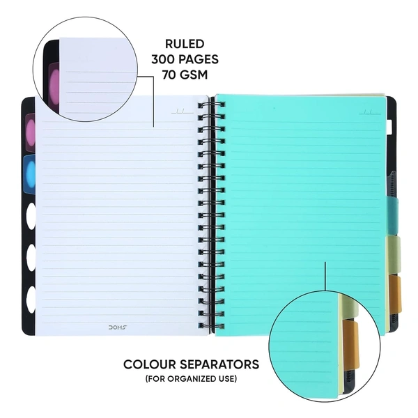 Doms 5 Subject Notebook Wiro Binding & Poly Cover 70 gsm Paper Pages 300 Size A5