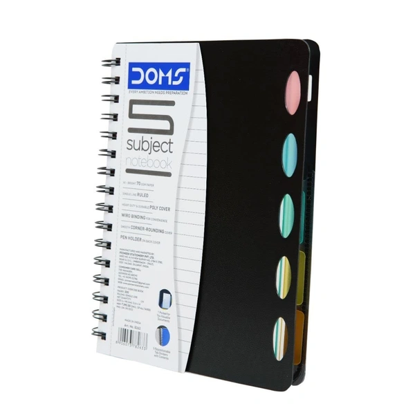 Doms 5 Subject Notebook Wiro Binding & Poly Cover 70 gsm Paper Pages 300 Size B5