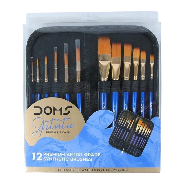 Doms Artistic Synthetic Brush Round & Flat Set of 12
