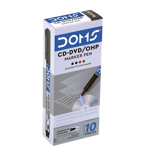 Doms CD-DVD/OHP Marker Pen - 10 Pieces, Black