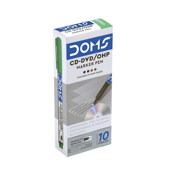 Doms CD-DVD/OHP Marker Pen - 10 Pieces, Green