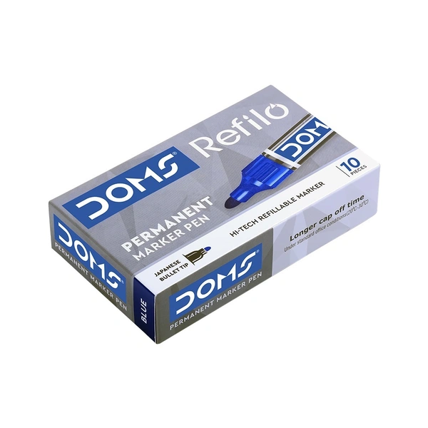 Doms Refilo Permanent Marker Pen  - 10 Pieces, Blue