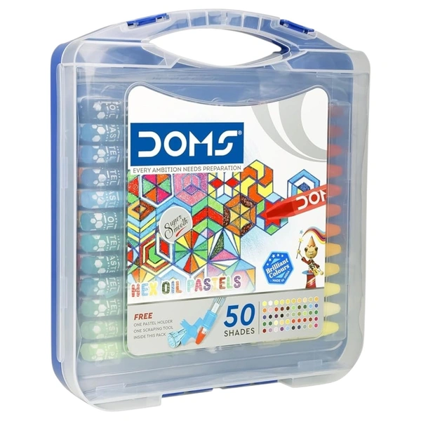 Doms Hexagonal Oil Pastels ( Assorted Shades ) 50 Shades Plastic Box