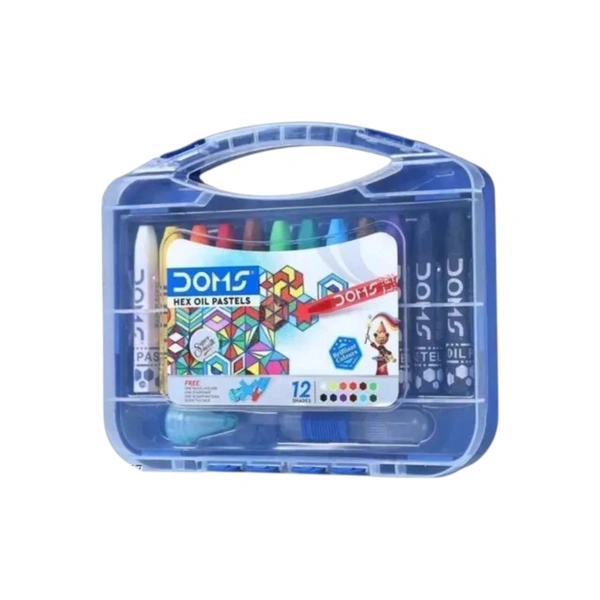 Doms Hexagonal Oil Pastels ( Assorted Shades ) 12 Shades Plastic Box
