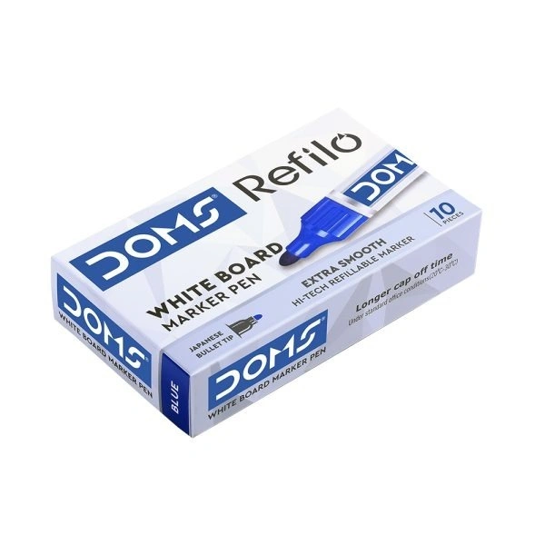 Doms Refilo White Board Marker Pen  - 10 Pieces, Blue