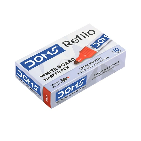 Doms Refilo White Board Marker Pen  - 10 Pieces, Red