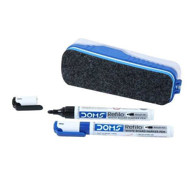 Doms Magnetic White Board Duster with 2 Whiteboard Marker Black & Blue