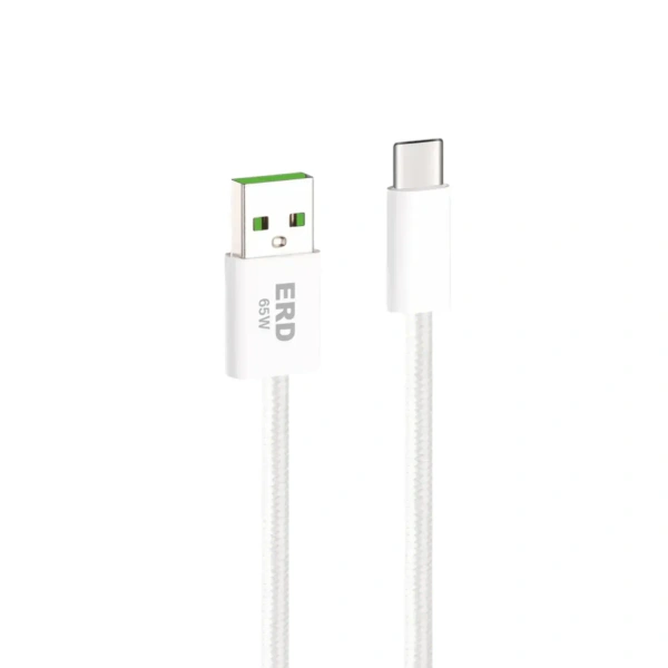 ERD USB C Braided Data Cable 65W 1 Meter UC-194 - 1 Piece, White