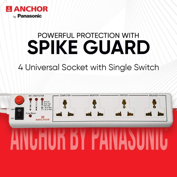 ANCHOR Anchor Socket with Single Switch 4 Way Extension Board with 1.5 Meter Extension Cord 6A, 240V
