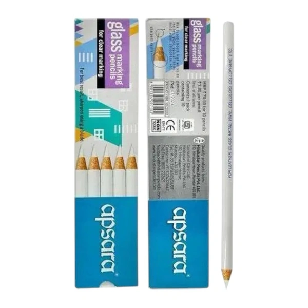 Apsara Glass Marking Pencils White Pack of 10 Piece