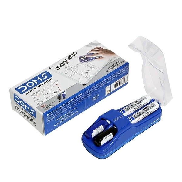 Doms Magnetic White Board Duster with 2 Whiteboard Marker Black & Blue