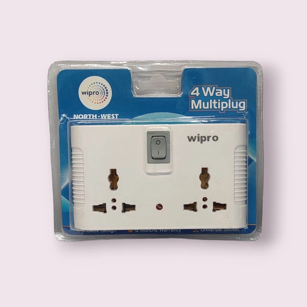 Wipro 4 Way Multiplug Adaptor with 2 Universal Sockets 6A, 240V, 50Hz