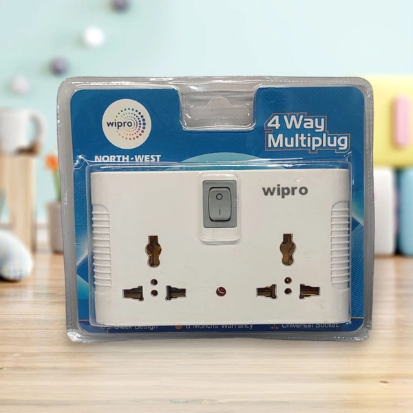Wipro 4 Way Multiplug Adaptor with 2 Universal Sockets 6A, 240V, 50Hz