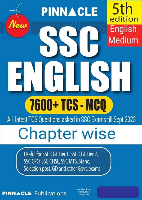 Pinnacle SSC English 7600+ TCS MCQ Chapterwise 5th Edition