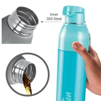 Milton Steel Convey 900 Steel Thermoware Insulated Inner Steel Water Bottle 650 ml - Cyan Aqua, 630