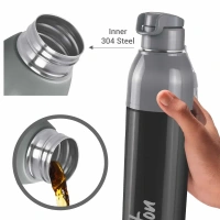 Milton Steel Convey 900 Steel Thermoware Insulated Inner Steel Water Bottle 650 ml  - Black, 630