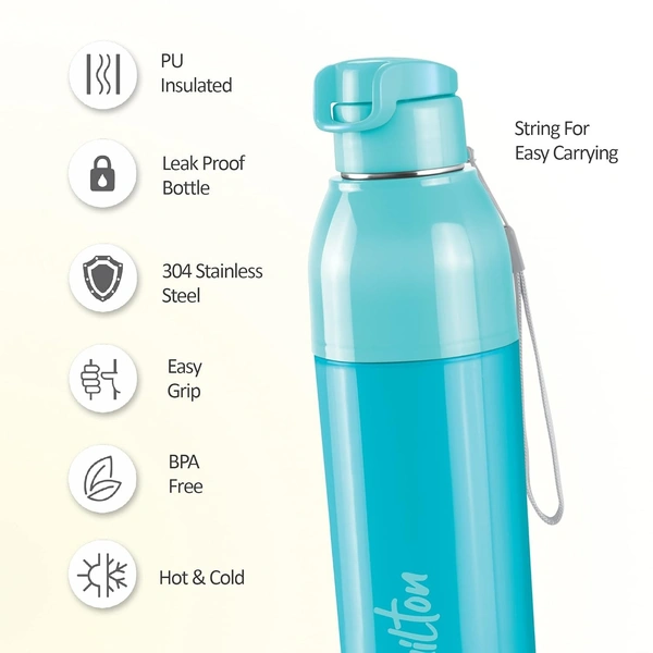 Milton Steel Convey 900 Steel Thermoware Insulated Inner Steel Water Bottle 650 ml - Cyan Aqua, 630