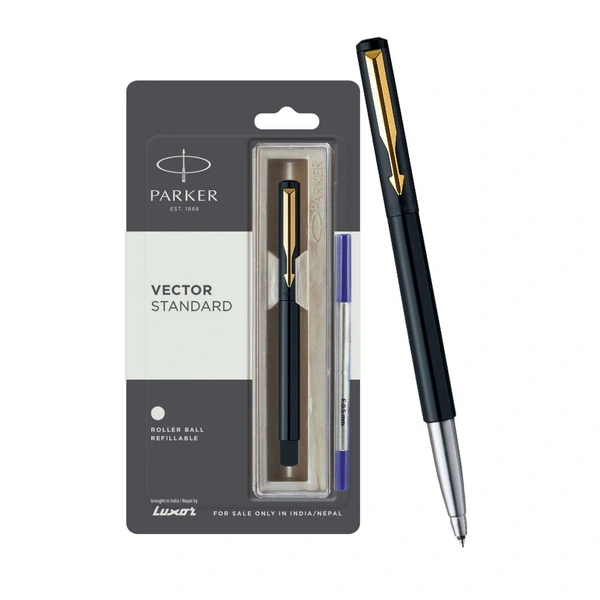 Parker Vector Standard Gold Trim Roller Ball Pen  - Blue