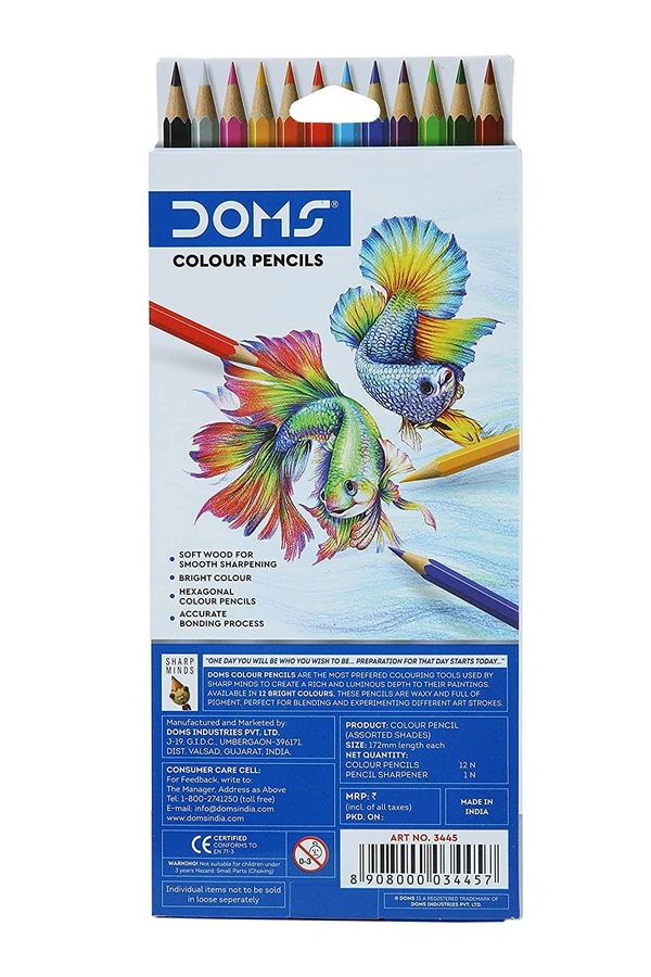 Doms Colour Pencils 12 Shades Full Size