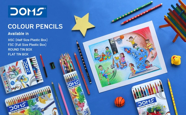 Doms Colour Pencils Round Tin Pack 12 Shades -