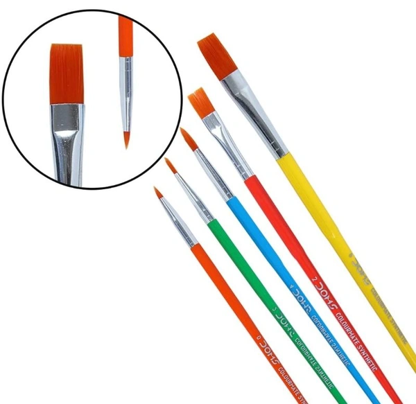 Doms ColourMate Synthetic Hair Brush Flat & Round 5 Pieces Set