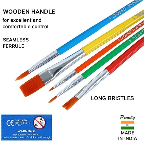 Doms ColourMate Synthetic Hair Brush Flat & Round 5 Pieces Set