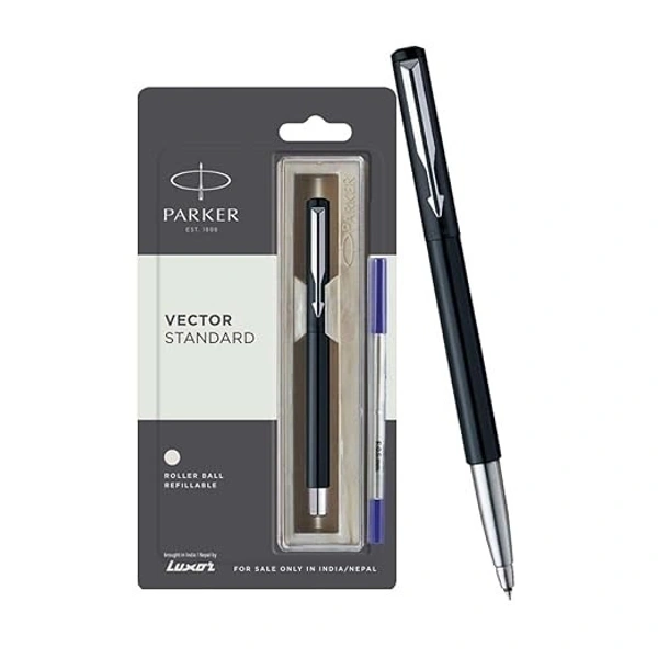 Parker Vector Standard Chrome Trim Roller Ball Pen  - Blue