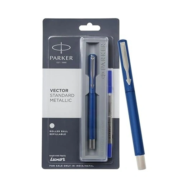 Parker Vector Standard Chrome Trim Roller Ball Pen - Blue