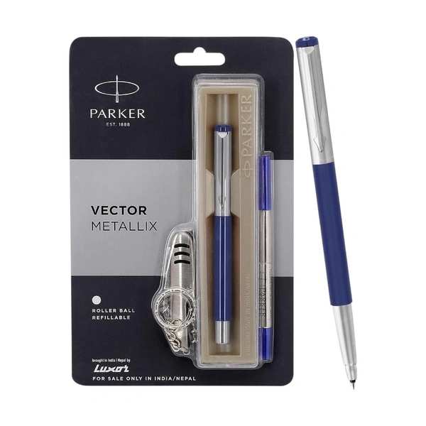 Parker Vector Metallix Chrome Trim Roller Ball Pen - 1 Piece, Blue