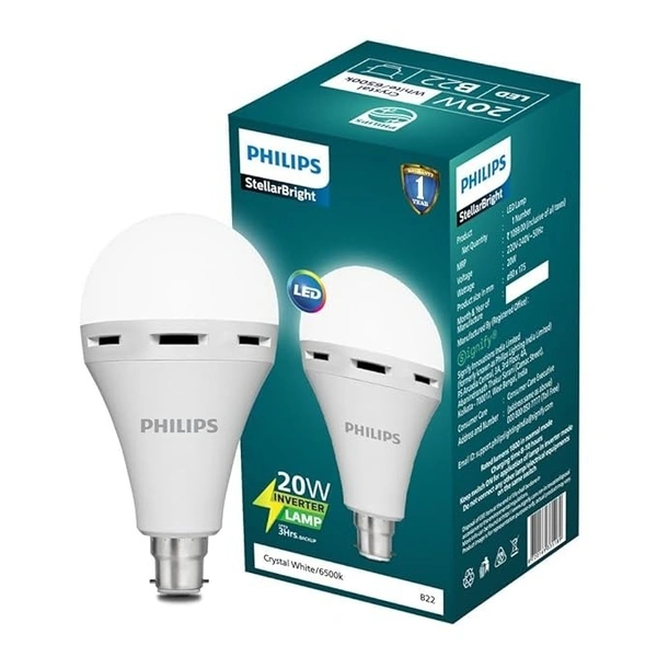 Philips 20W Emergency LED Bulb Inverter LED Bulb for Power Cuts Backup up to 3 hrs. Crystal white Pack of 1 