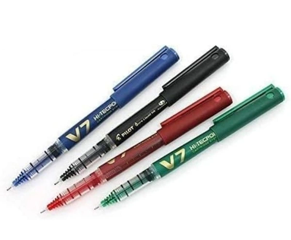 Pilot V7 Hi Tecpoint Cartridge System Roller Ball Pen Blue, Black, Red, Green  Pack of 4