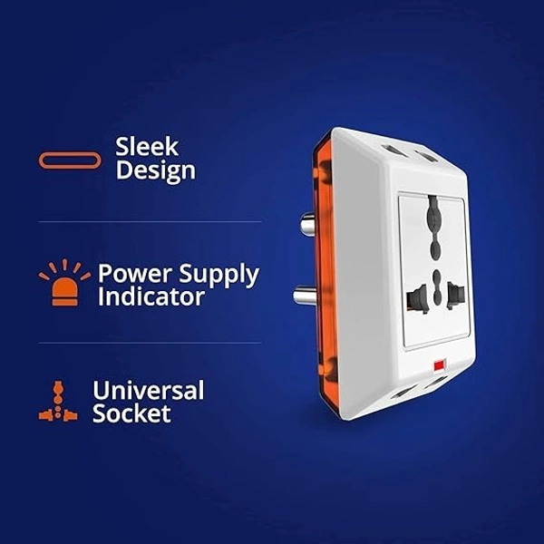 Wipro 3 Way Multiplug Adaptor with 1 Universal Sockets 6A, 240V, 50Hz
