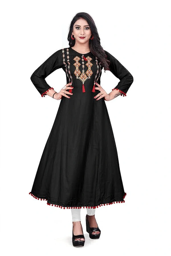 HGM studio Rayon Anarkali Gown Kupta for Women Embroidered Black Colour - S