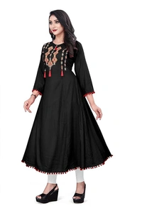 HGM studio Rayon Anarkali Gown Kupta for Women Embroidered Black Colour - S