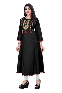 HGM studio Rayon Anarkali Gown Kupta for Women Embroidered Black Colour - S