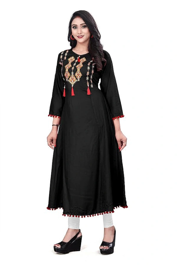 HGM studio Rayon Anarkali Gown Kupta for Women Embroidered Black Colour - S