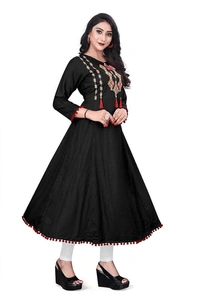 HGM studio Rayon Anarkali Gown Kupta for Women Embroidered Black Colour - S