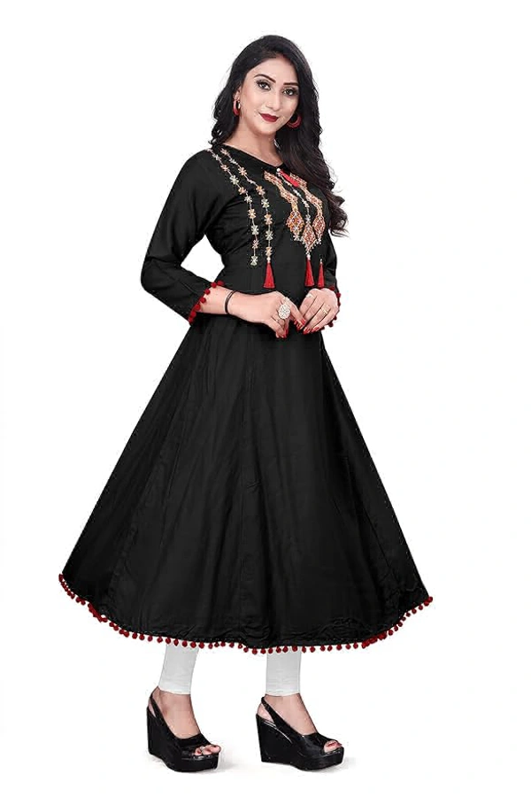 HGM studio Rayon Anarkali Gown Kupta for Women Embroidered Black Colour - S