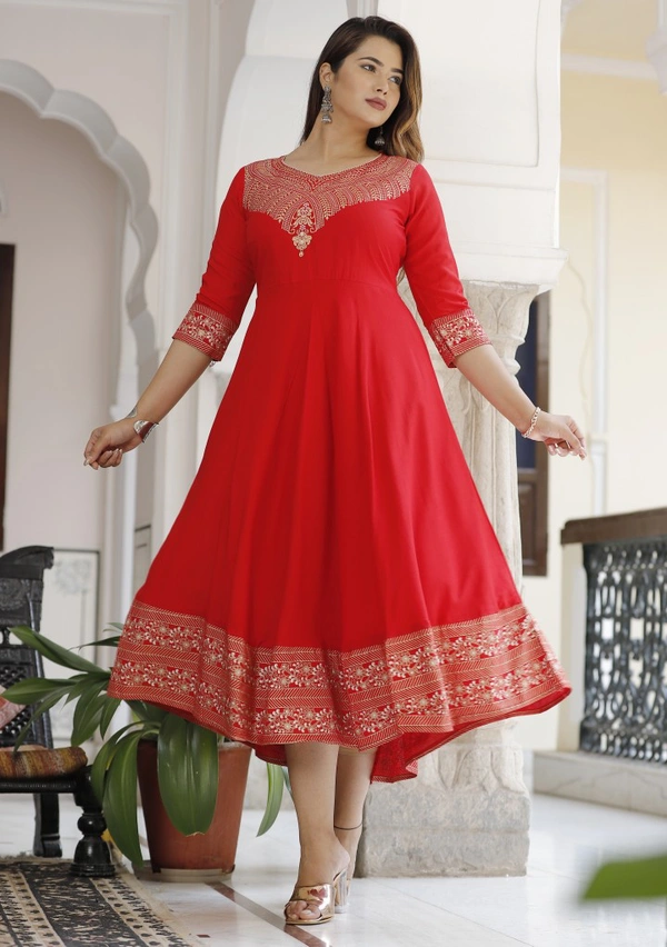Fancy Orange Colour Rayon Anarkali Kurti Gown For Women - S