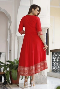Fancy Orange Colour Rayon Anarkali Kurti Gown For Women - S