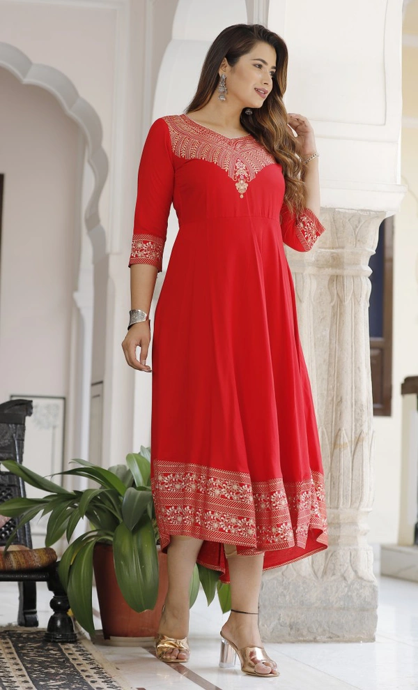 Fancy Orange Colour Rayon Anarkali Kurti Gown For Women - S
