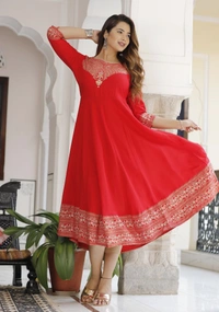 Fancy Orange Colour Rayon Anarkali Kurti Gown For Women - S