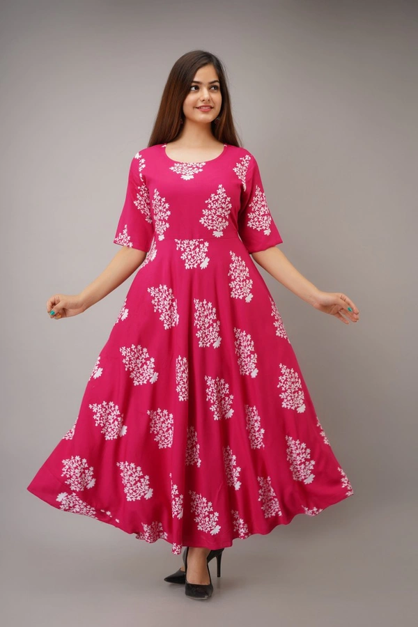 Stylish Printed Viscose Rayon Gown Kurti For Women