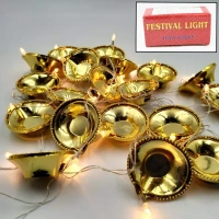 GOLDEN , Golden Diya LED Light Series – Decorative Diya String Lights for Diwali, Pooja, Festive & Home DecorationDIYA SERIES (63)