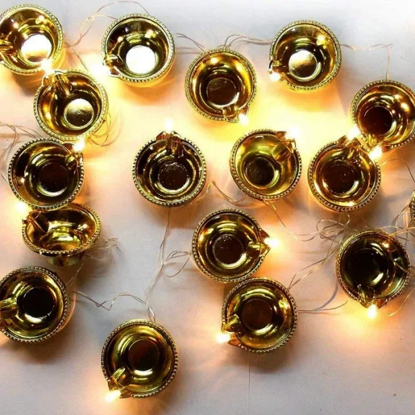 GOLDEN , Golden Diya LED Light Series – Decorative Diya String Lights for Diwali, Pooja, Festive & Home DecorationDIYA SERIES (63)