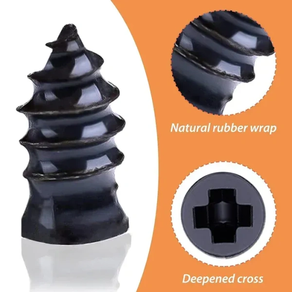 10PCS TYRE REPAIR SCREW Tire Repair Rubber Nail Car Tire Repair Nails Tire Repair Rubber Screws, Black (10 Pcs Set) (1948) - Black, Pack of 10